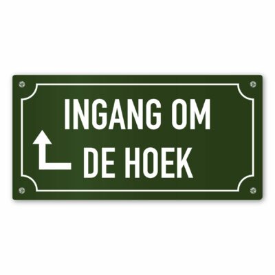 Tekstbord ingang om de hoek links