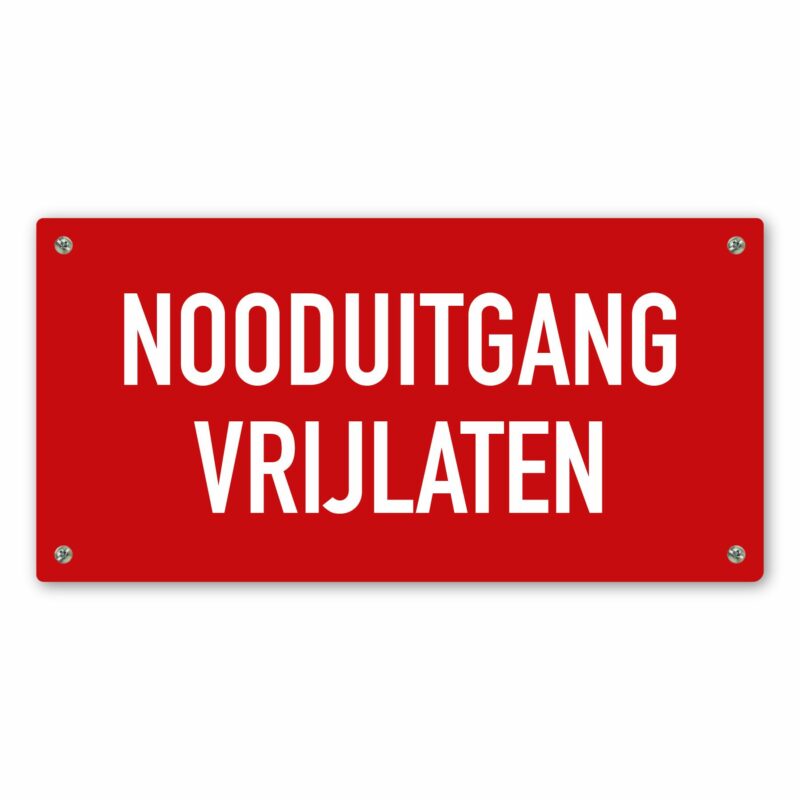 Nooduitgang vrijlaten tekstbord rood